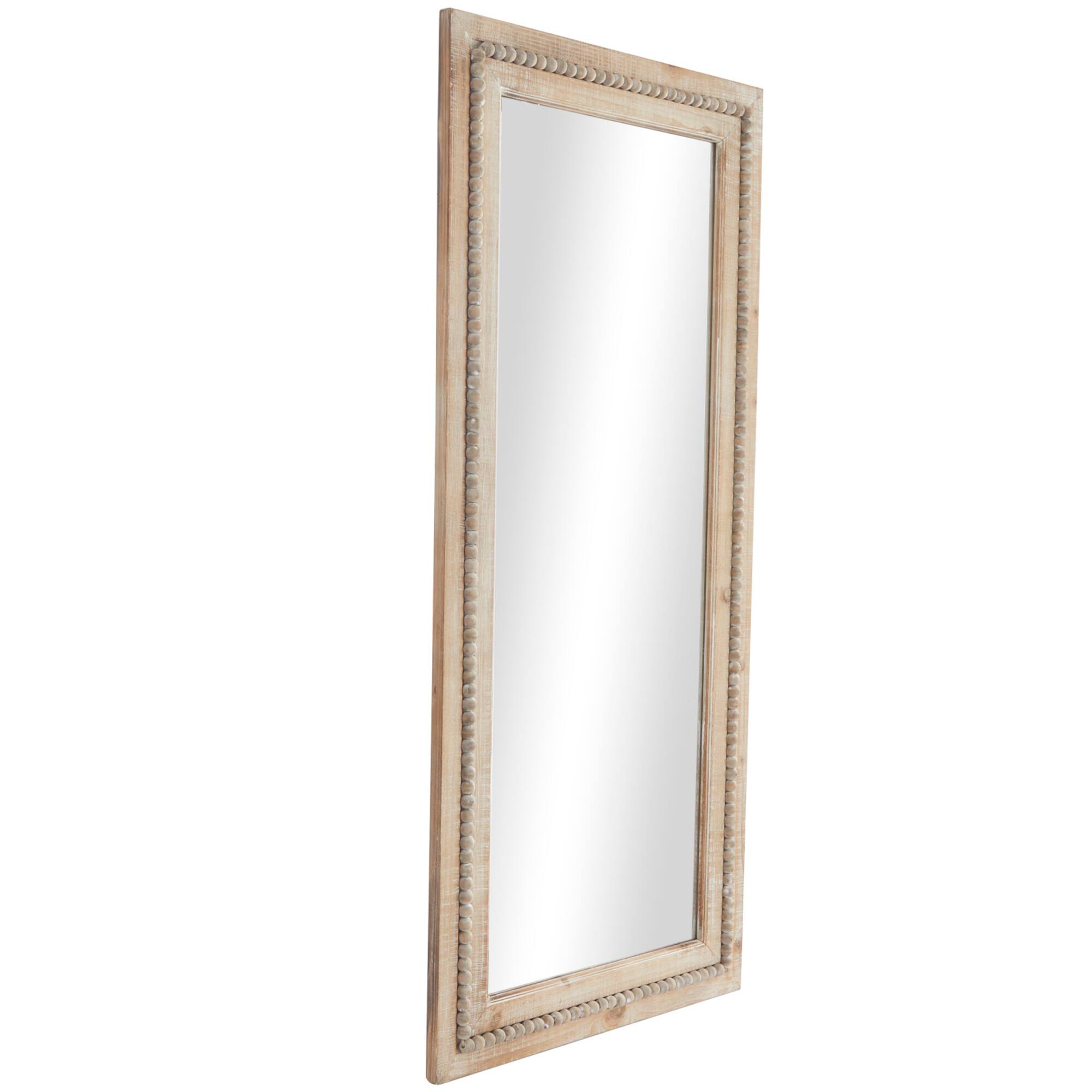 Brown Wood Beaded Frame Wall Mirror with Distressing 24" x 2" x 54"